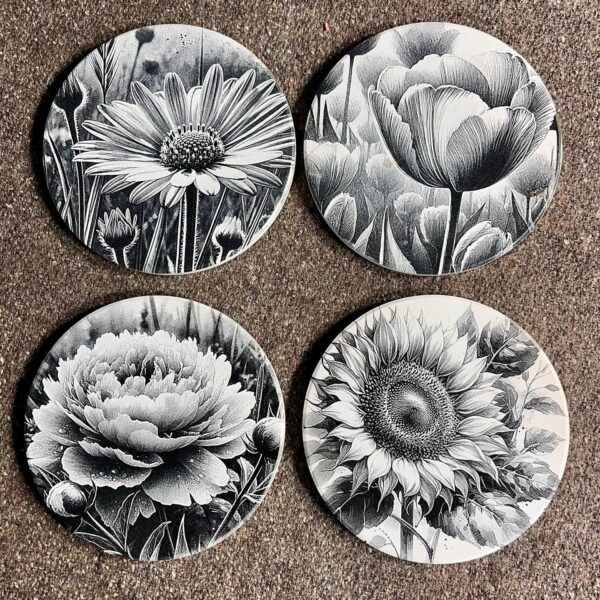 Ceramic Flower Coasters (4-Pack)