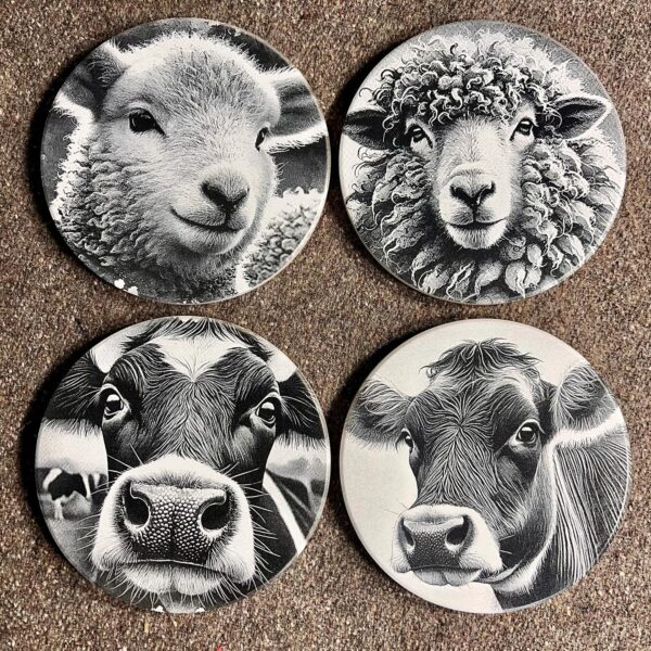 Ceramic Cow & Sheep Coaster (4-Pack)