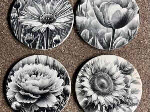 Ceramic Flower Coasters (4-Pack)