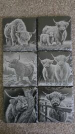 Highland Cow Slate Coasters (6-Pack)