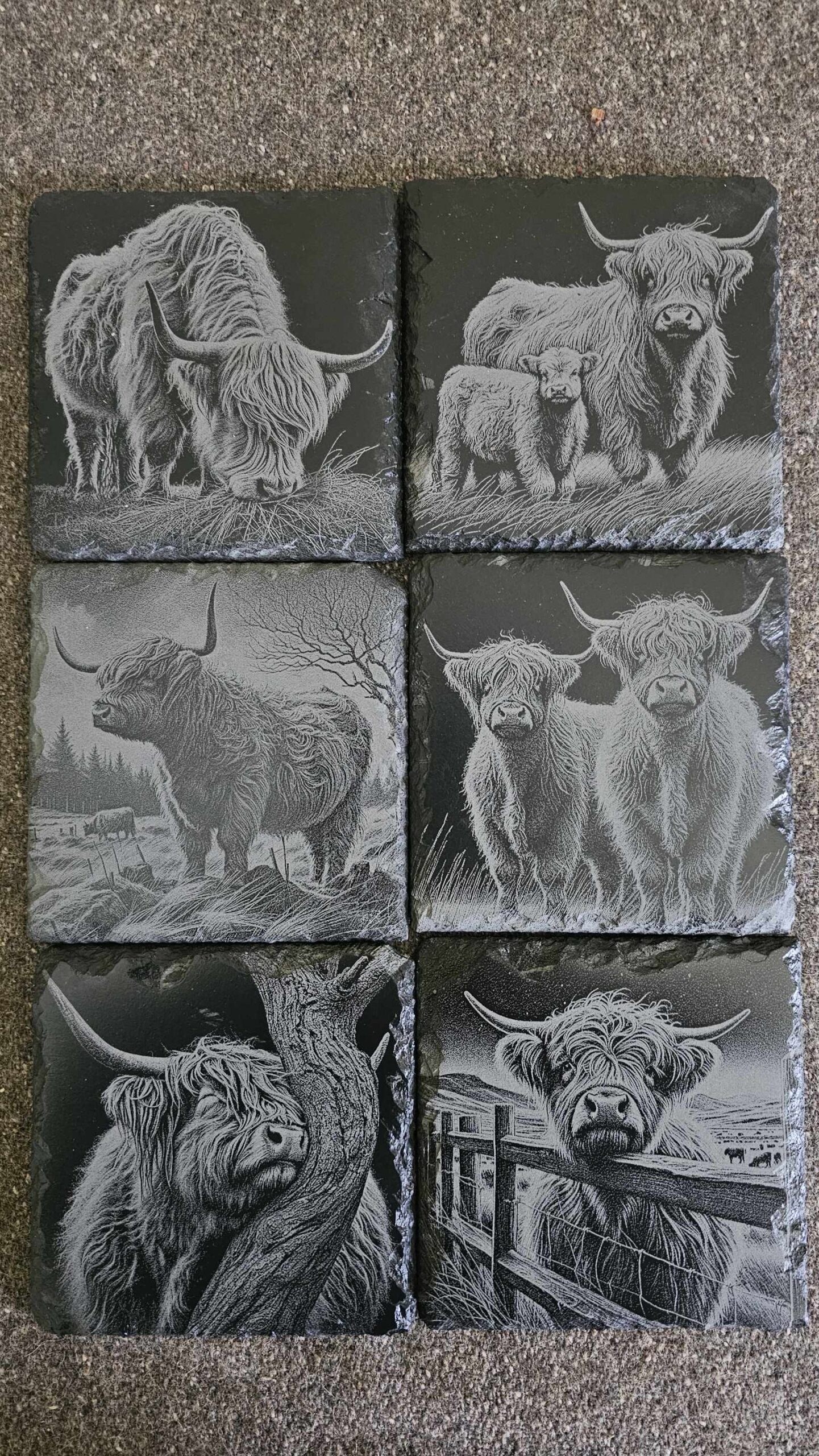 Highland Cow Slate Coasters (6-Pack)