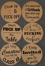 Cheeky Cork Coaster Set – Rude Sayings (6-Pack)
