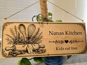 Nanas Kitchen plywood sign with rope hanger