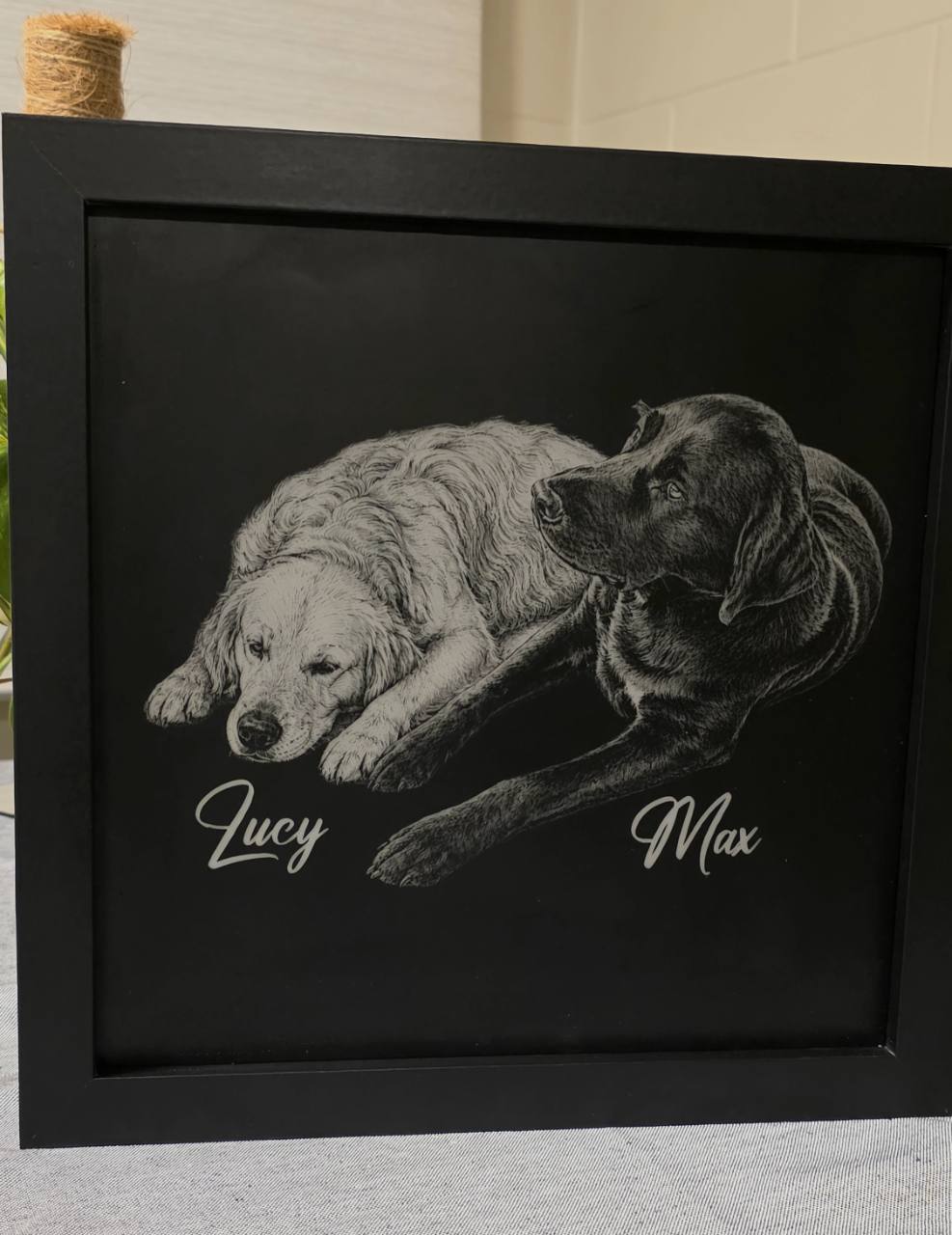 Personalised photo memorial engraved on blackened glass