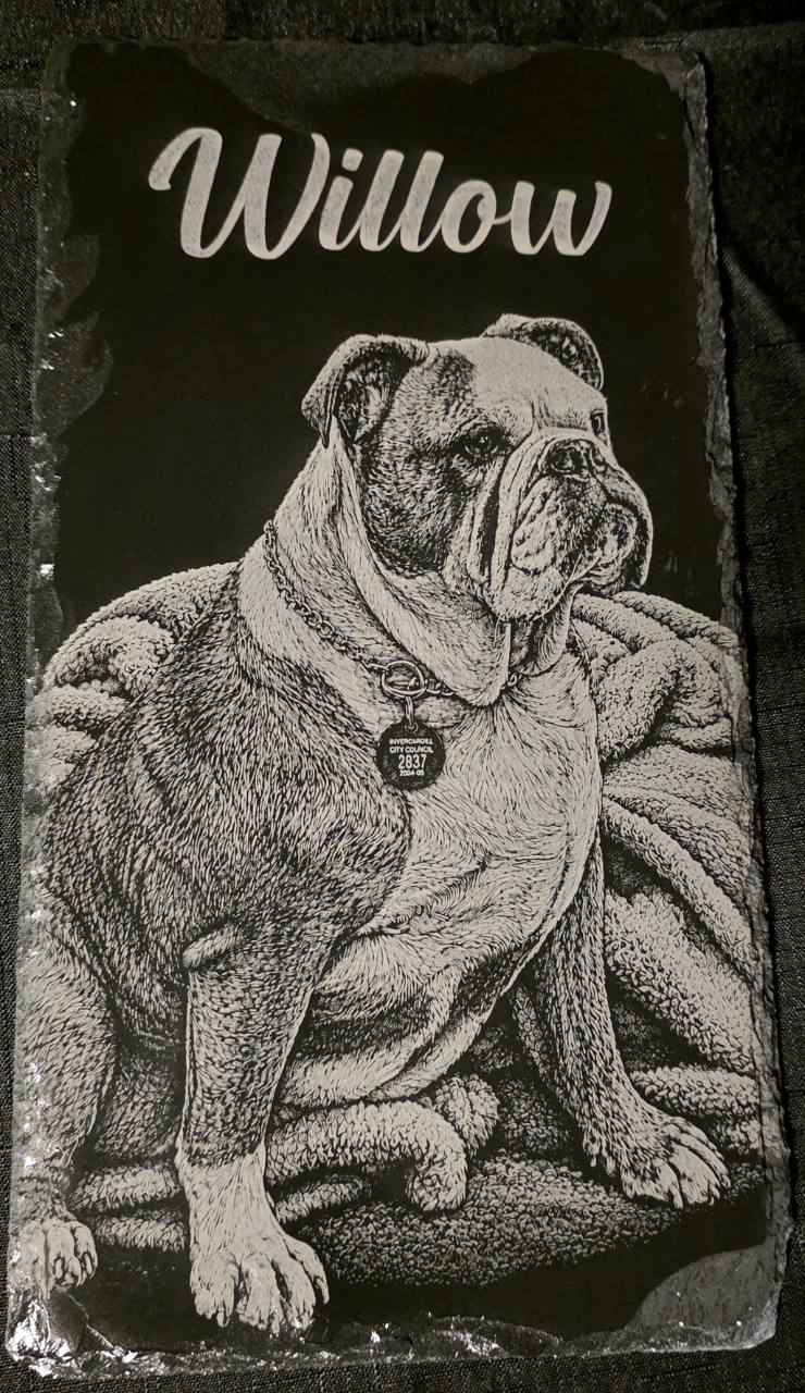 Personalised photo memorial engraved on slate